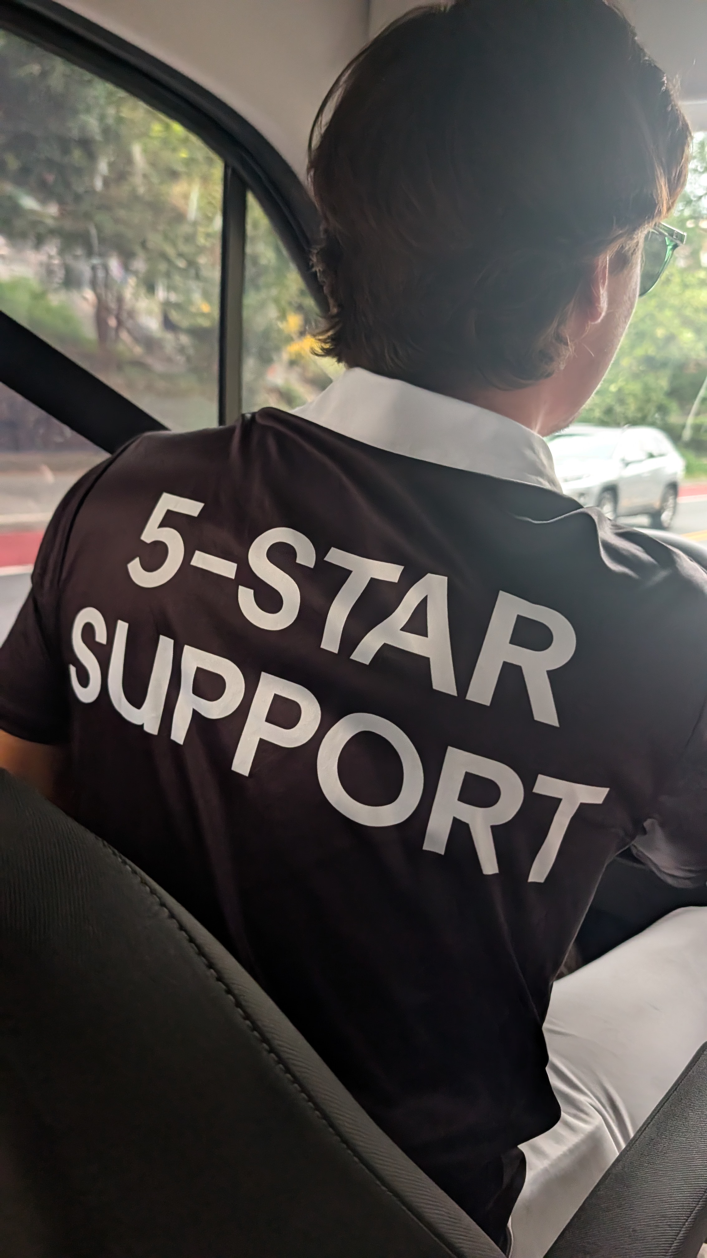 A passenger riding the private shuttle to D.C.